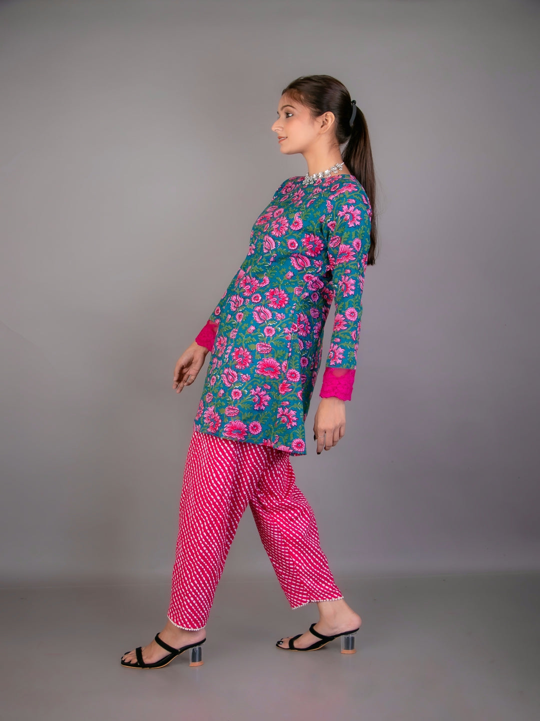 Purple-Floral-Short-Kurta-With-Salwar