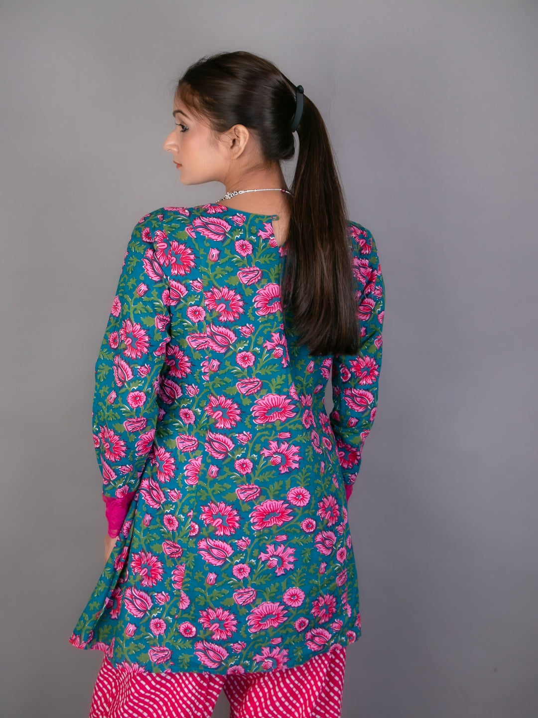 Purple-Floral-Short-Kurta-With-Salwar