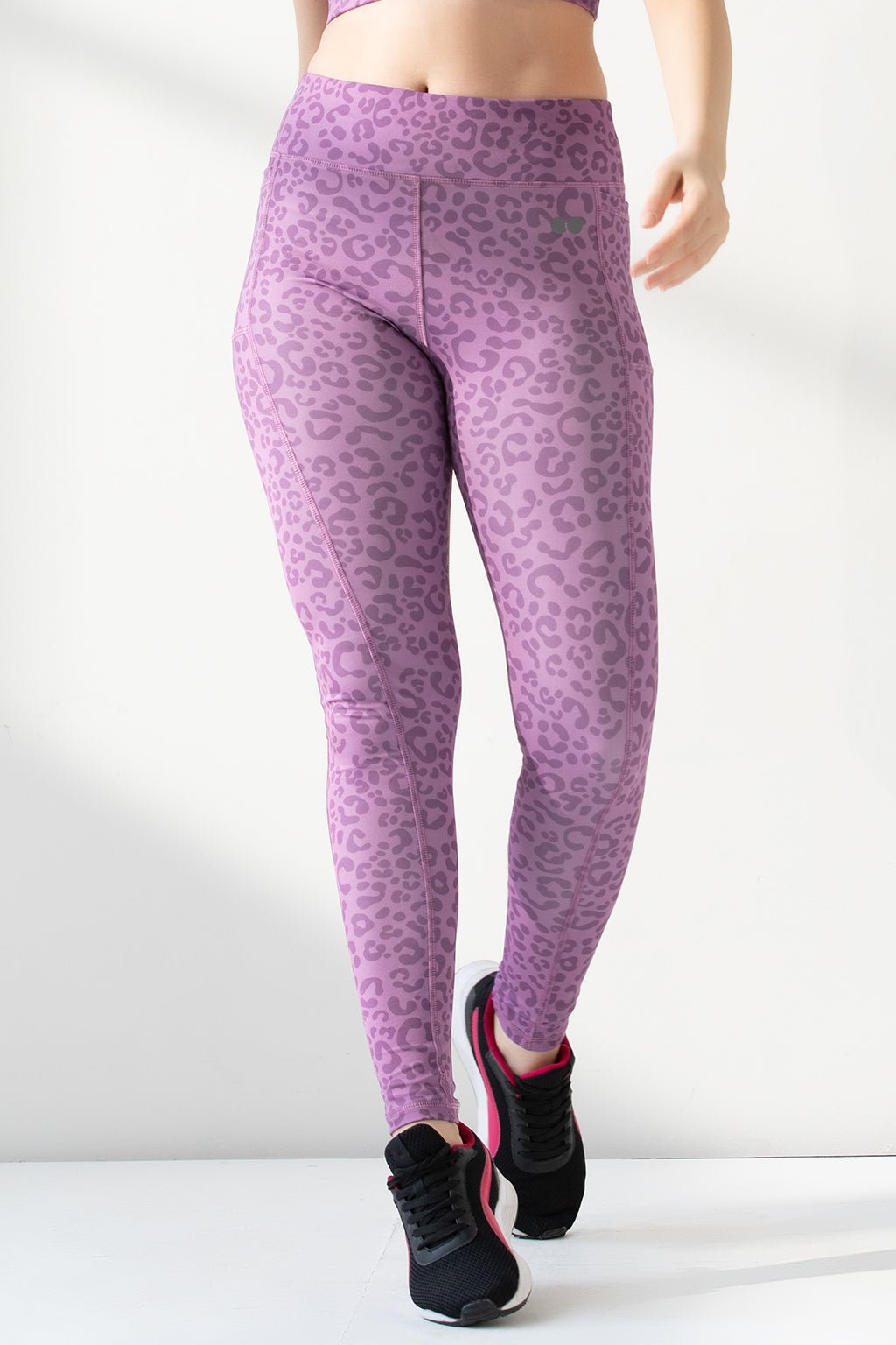 Purple High-Rise Animal Print Tights in Lilac with Side Pockets