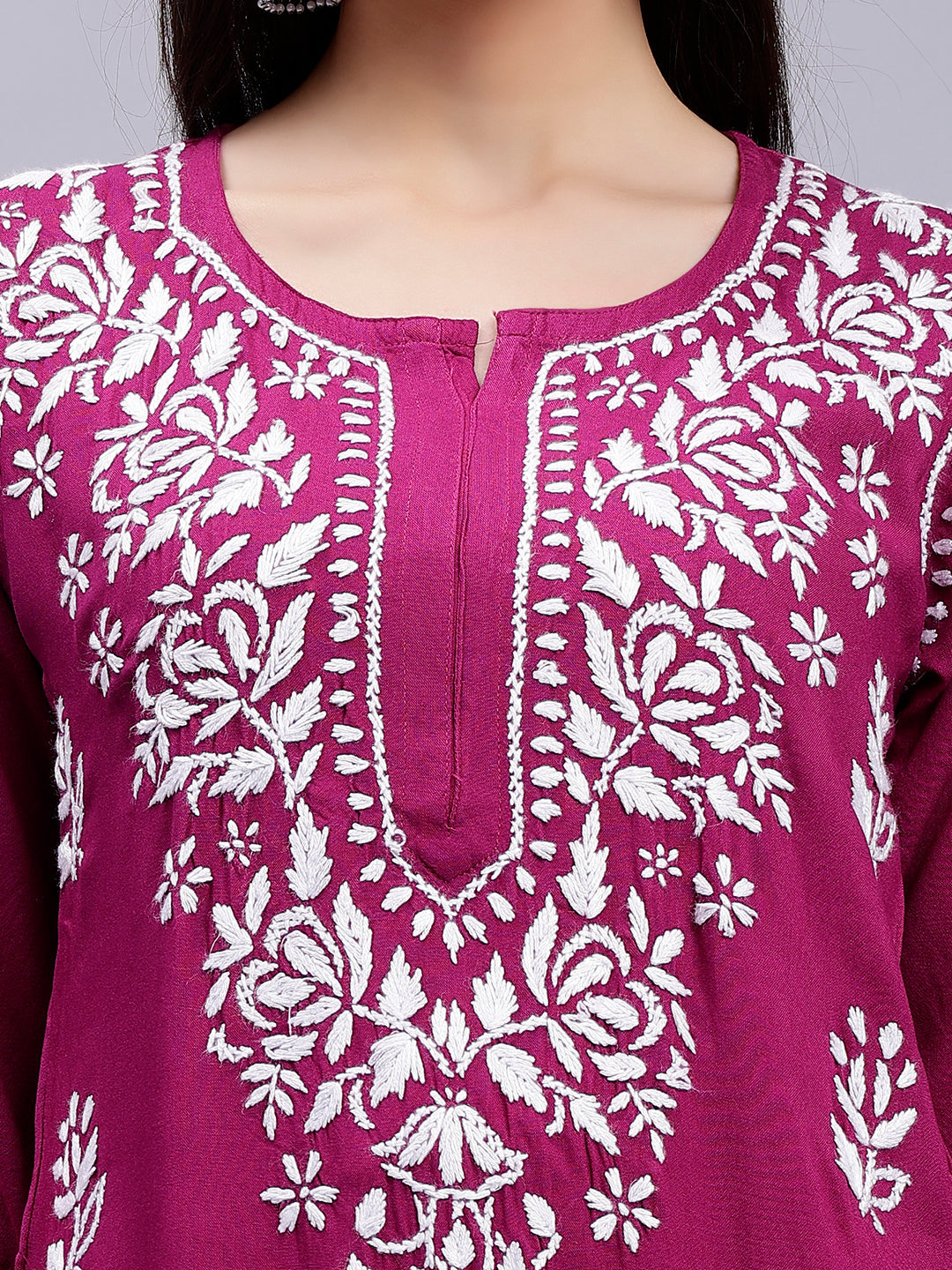 Purple Rayon Handwoven Chikankari Kurti