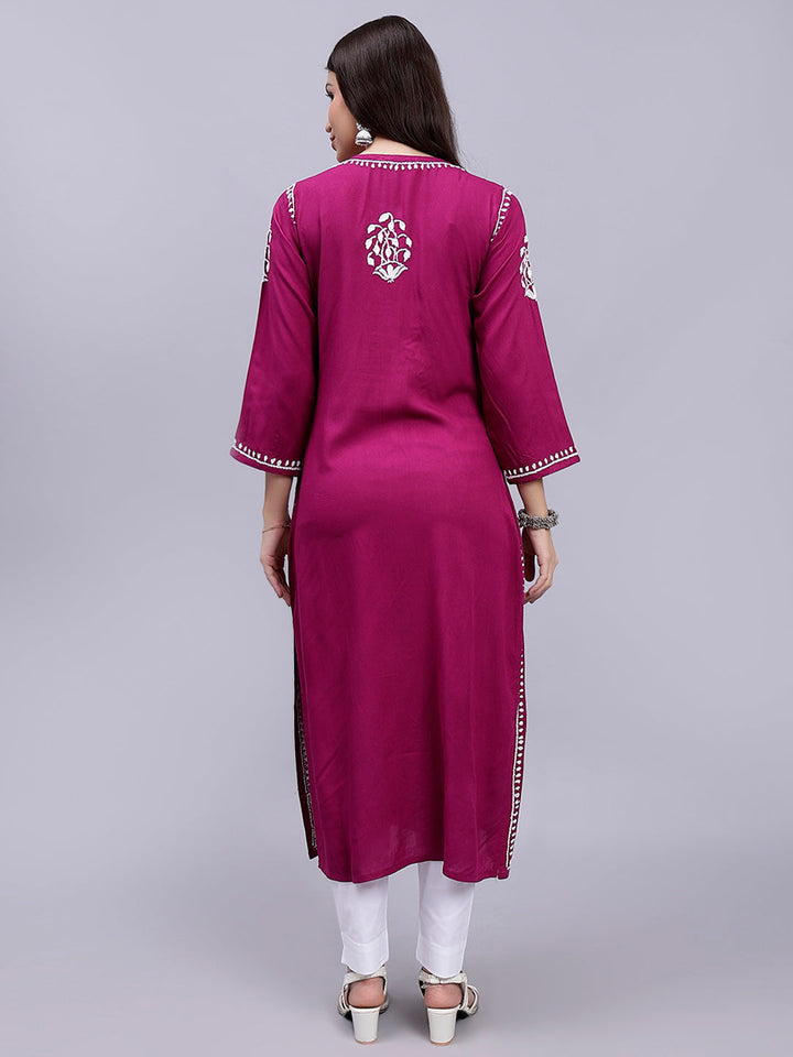 Purple Rayon Handwoven Chikankari Kurti