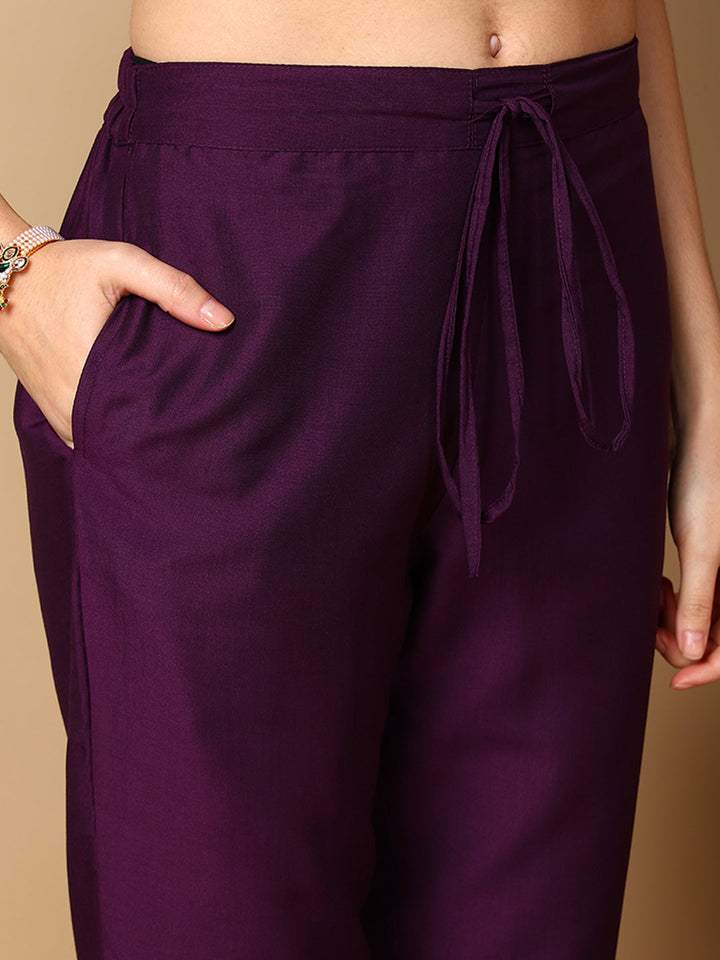 ZERESOUQ-Purple-Silk-Blend-Solid-Embroidered-Straight-Kurta-Trouser-With-Dupatta