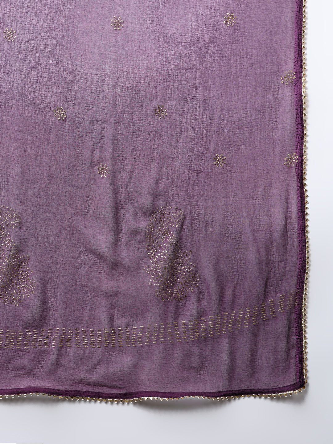 Purple Silk Blend Woven Design Embroidered Flared Kurta Trouser With Dupatta