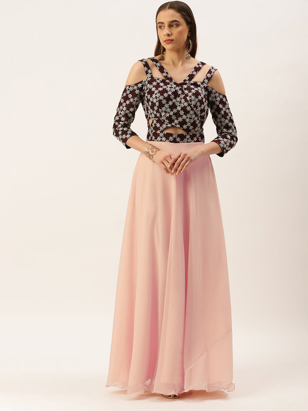 Purple-&-Dark-Wine-Muslin-Embroidered-Gown