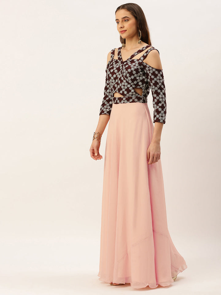 Purple-&-Dark-Wine-Muslin-Embroidered-Gown