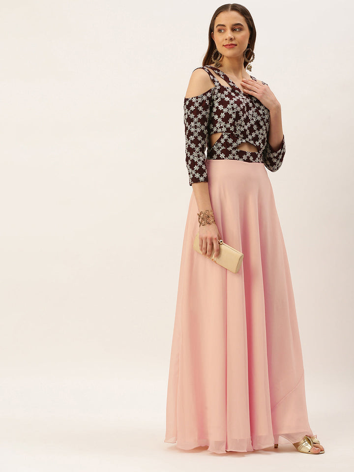 Purple-&-Dark-Wine-Muslin-Embroidered-Gown