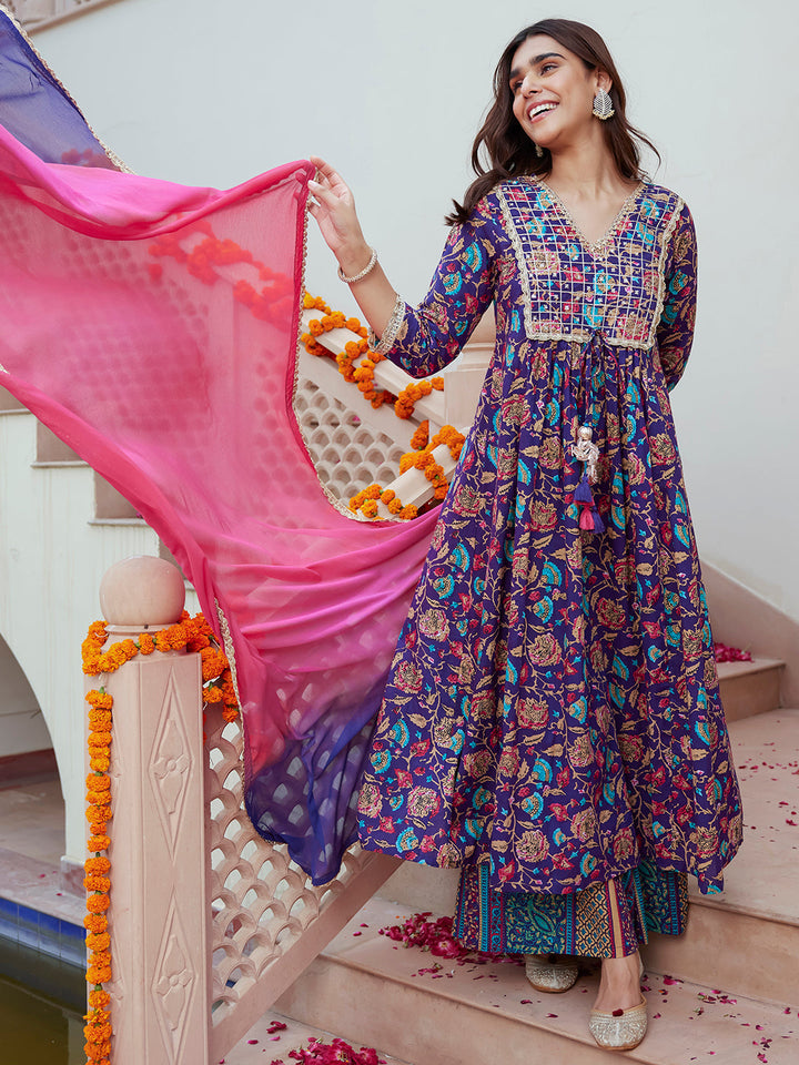 ZERESOUQ-Purple-&-Pink-Cotton-Ethnic-Printed-Palazzo-Suit-Set