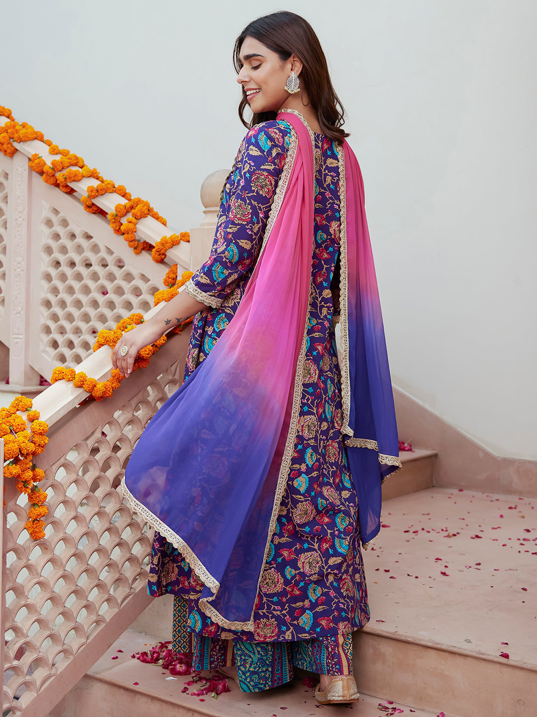 ZERESOUQ-Purple-&-Pink-Cotton-Ethnic-Printed-Palazzo-Suit-Set