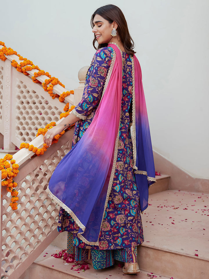 ZERESOUQ-Purple-&-Pink-Cotton-Ethnic-Printed-Palazzo-Suit-Set