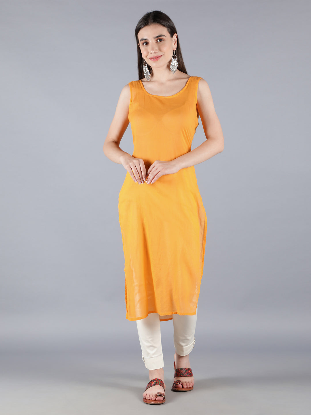 Chikankari Orange Kota Kurta & Trouser Set