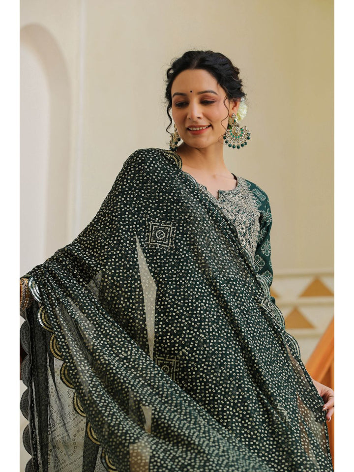 Raatrani Green Sequin & Printed Naira Suit Set