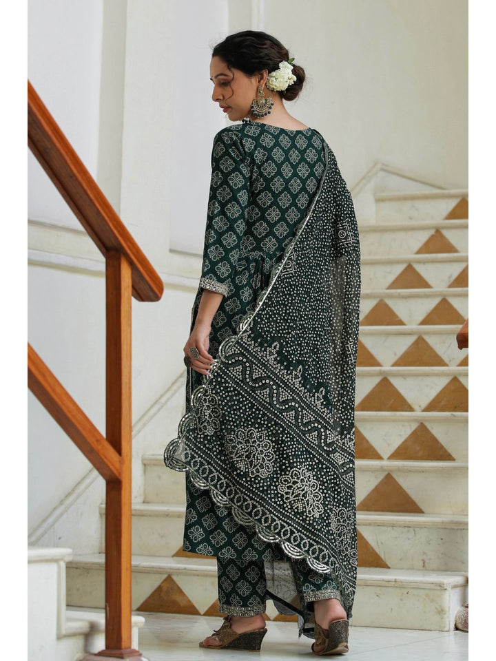 Raatrani Green Sequin & Printed Naira Suit Set