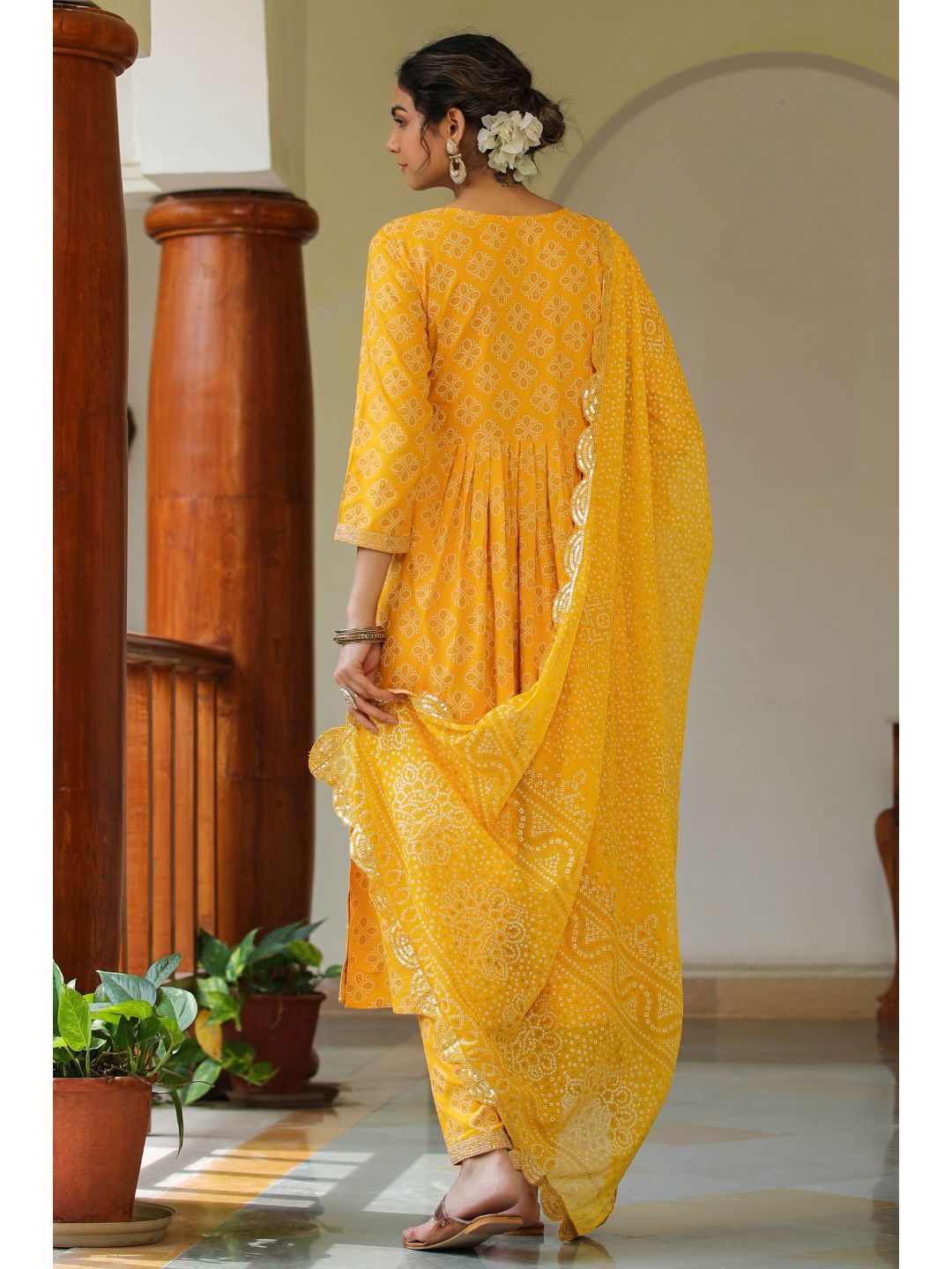 Raatrani Yellow Bandhani Print Naira Suit Set