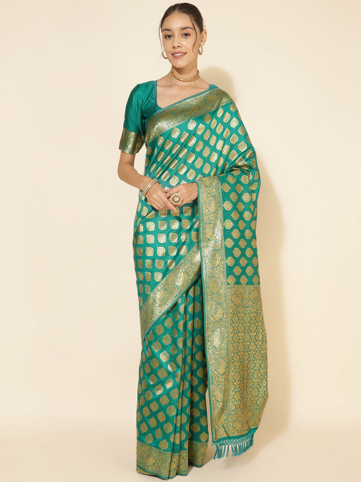 Rama Green Ethnic Motif Woven Design Banarasi Silk Saree