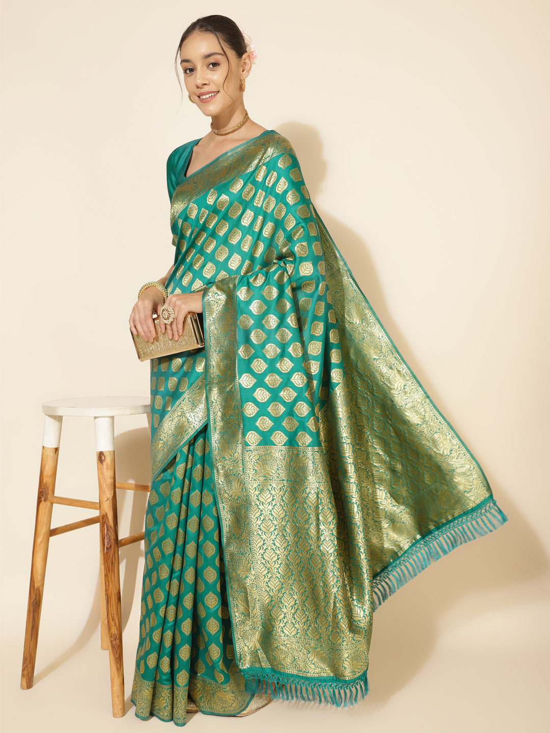 Rama Green Ethnic Motif Woven Design Banarasi Silk Saree