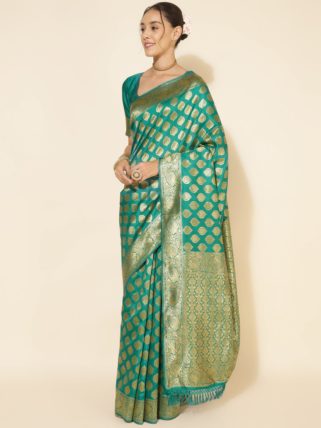 Rama Green Ethnic Motif Woven Design Banarasi Silk Saree