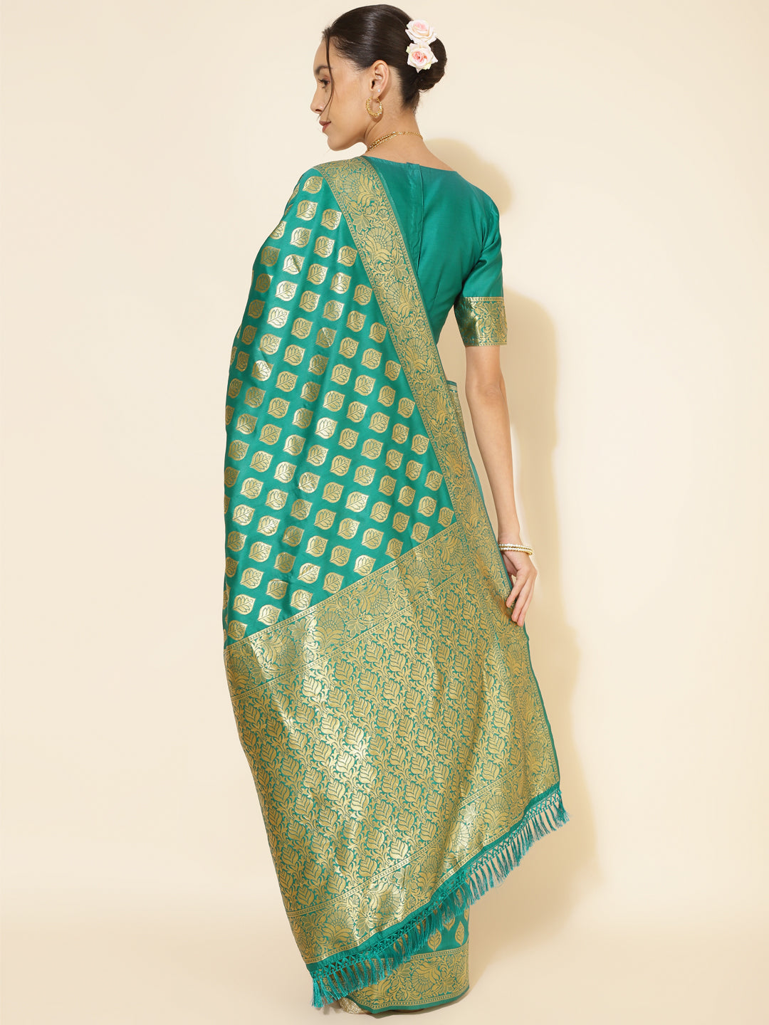 Rama Green Ethnic Motif Woven Design Banarasi Silk Saree