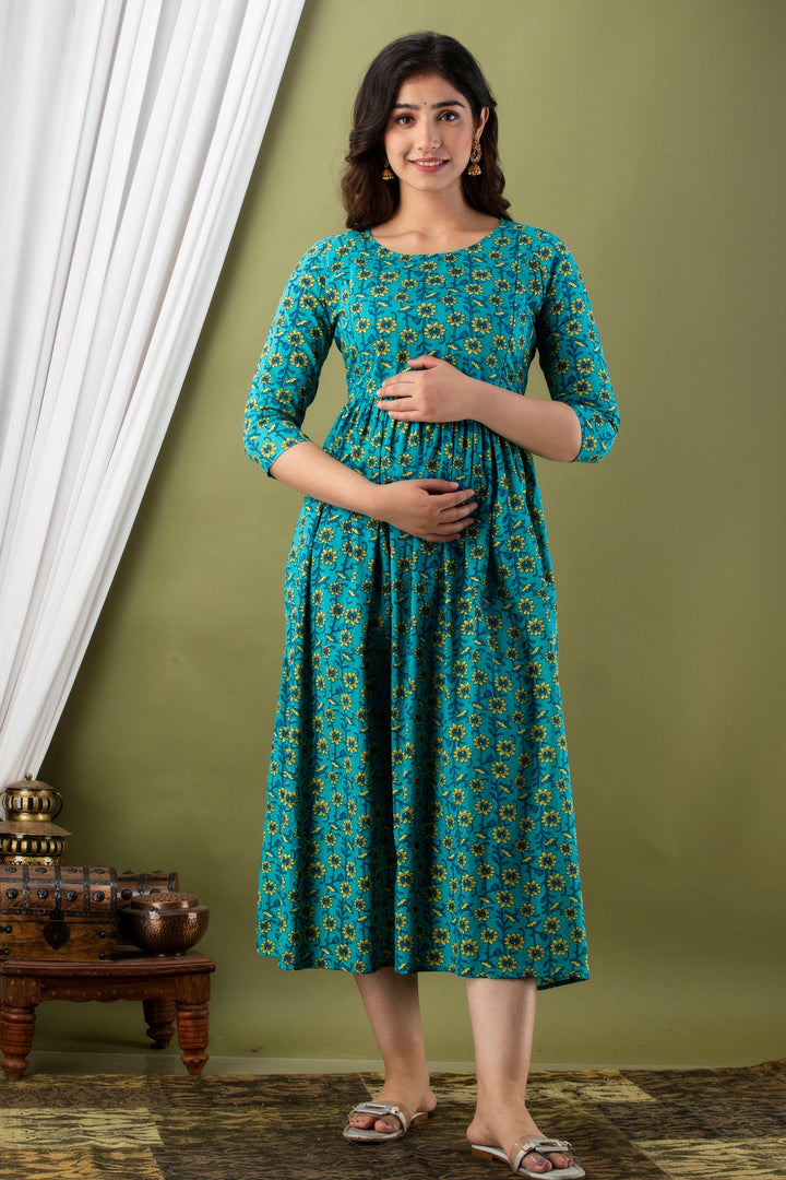 Rama-Green-Floral-Cotton-Maternity-Dress