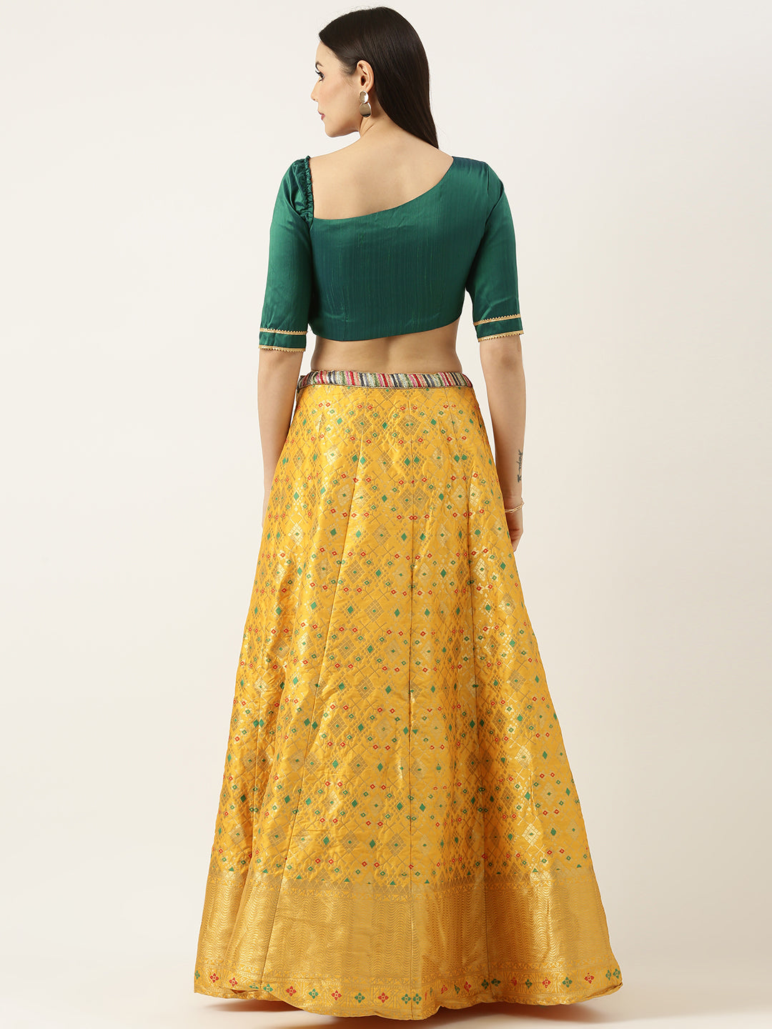 Rama Green & Yellow Jacquard Skirt Set