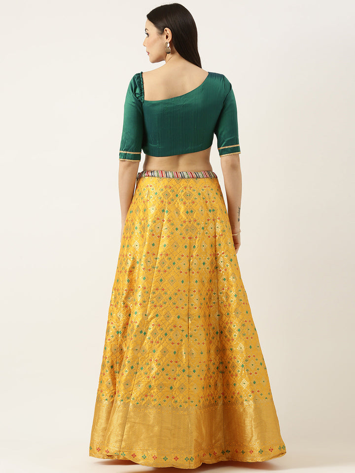 Rama Green & Yellow Jacquard Skirt Set