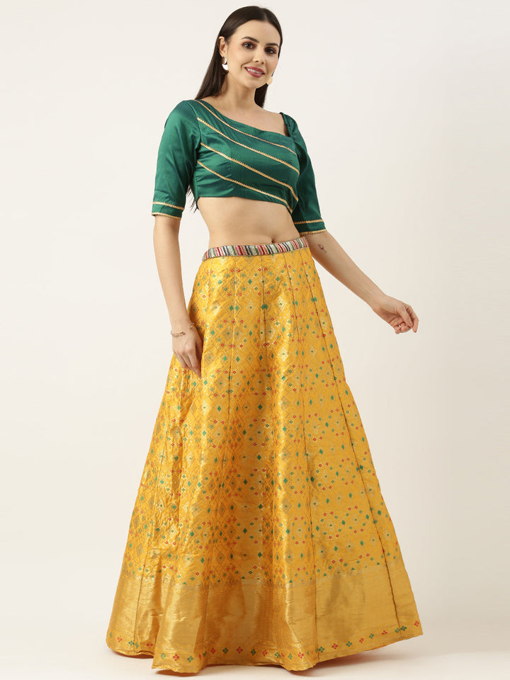 Rama Green & Yellow Jacquard Skirt Set