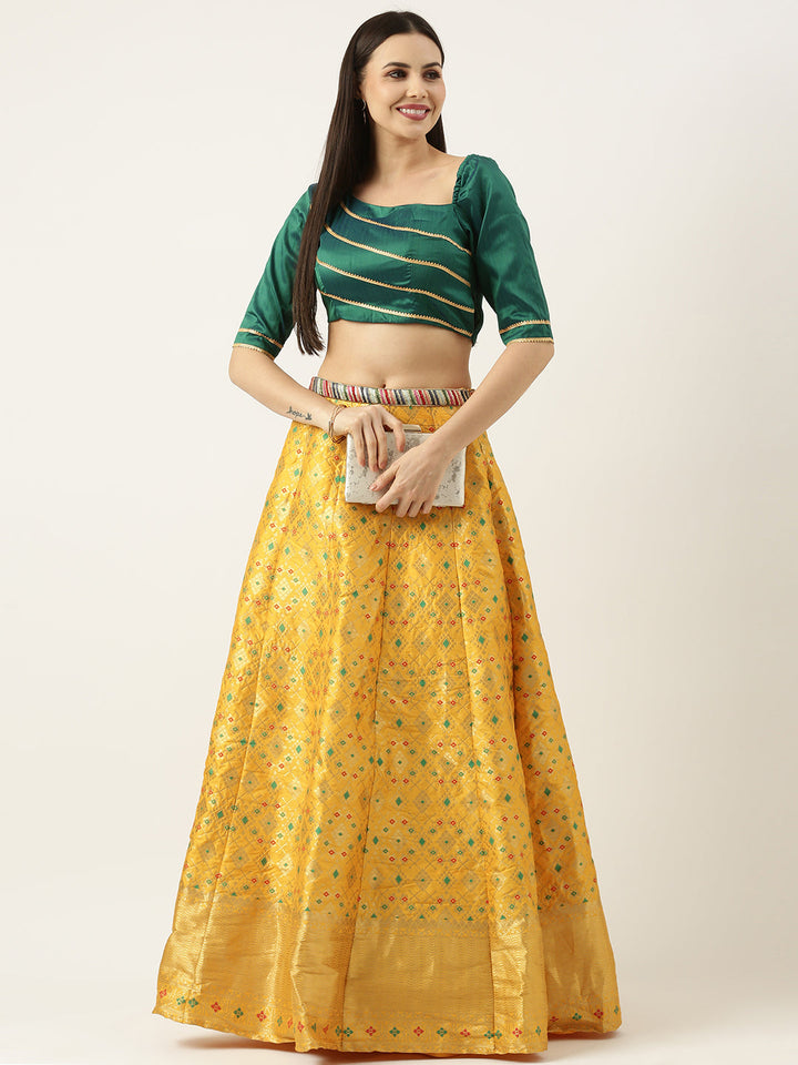 Rama Green & Yellow Jacquard Skirt Set
