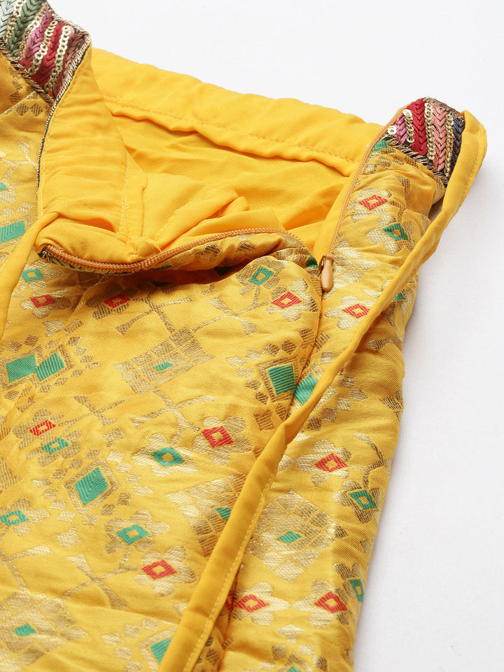 Rama Green & Yellow Jacquard Skirt Set