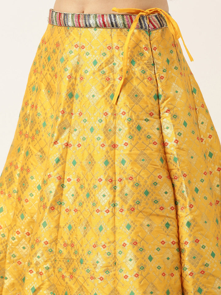 Rama Green & Yellow Jacquard Skirt Set