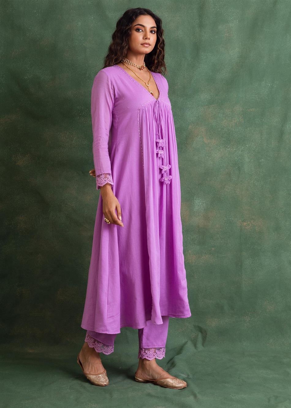 Rangrezee Lavender Anarkali Kurta Only with Floral Tassels