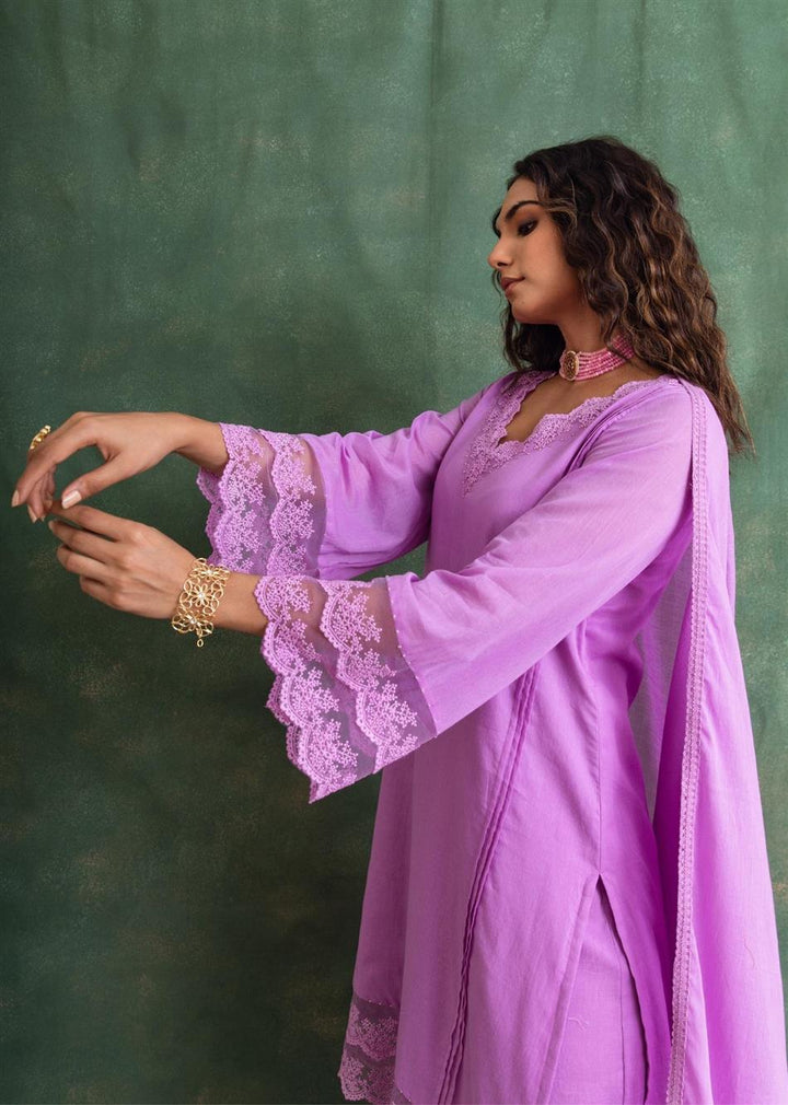 Rangrezee Lavender Solid Lace Detailed Straight Kurta Only