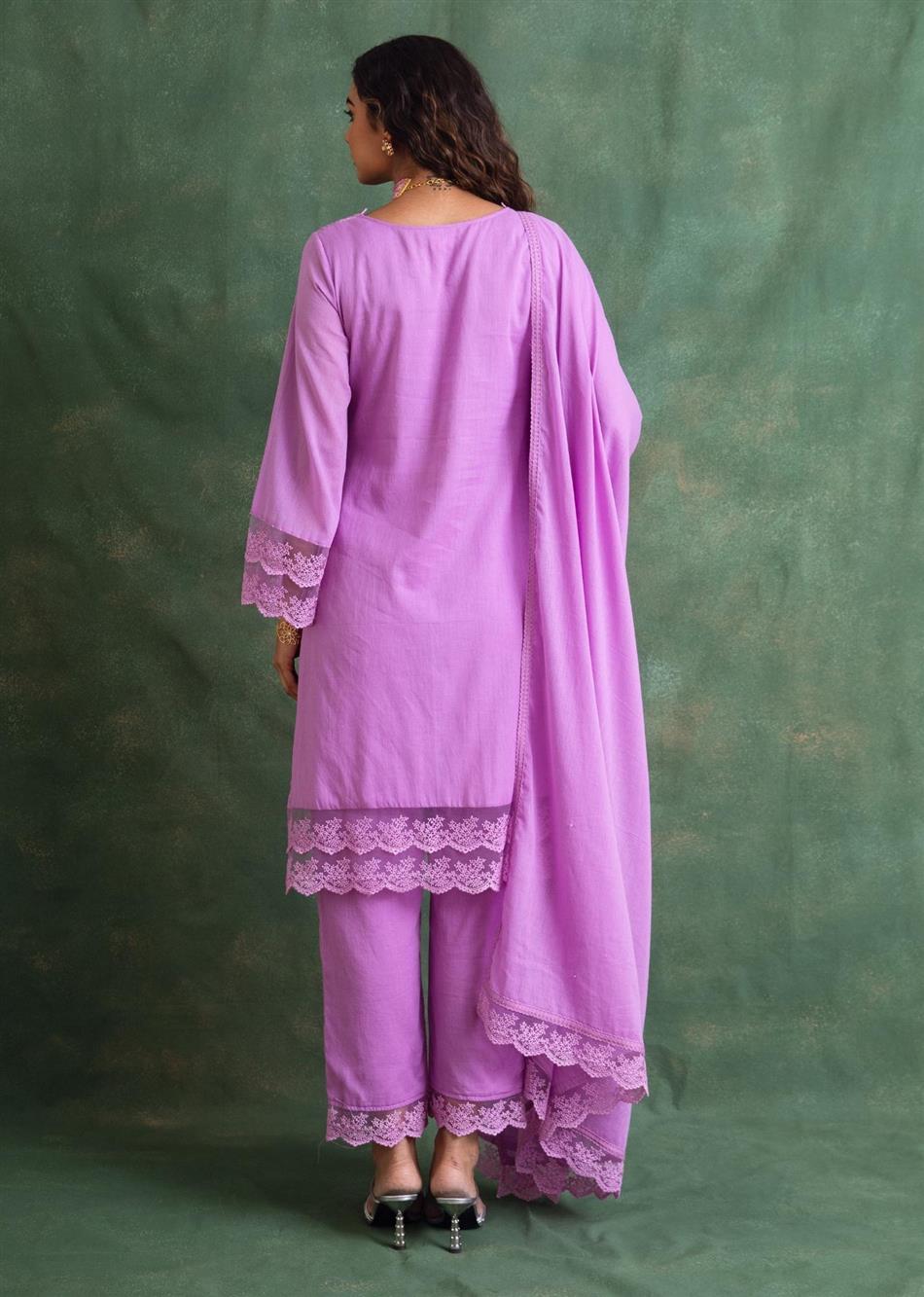 Rangrezee Lavender Straight Kurta Suit Set (Set Of 3)