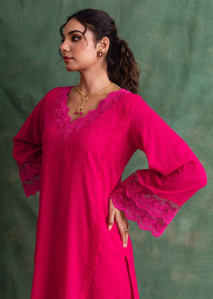 Rangrezee Rani Pink Chic Laced Straight Kurta Only