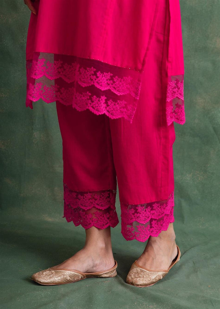 Rangrezee Rani Pink Chic Laced Straight Kurta Only