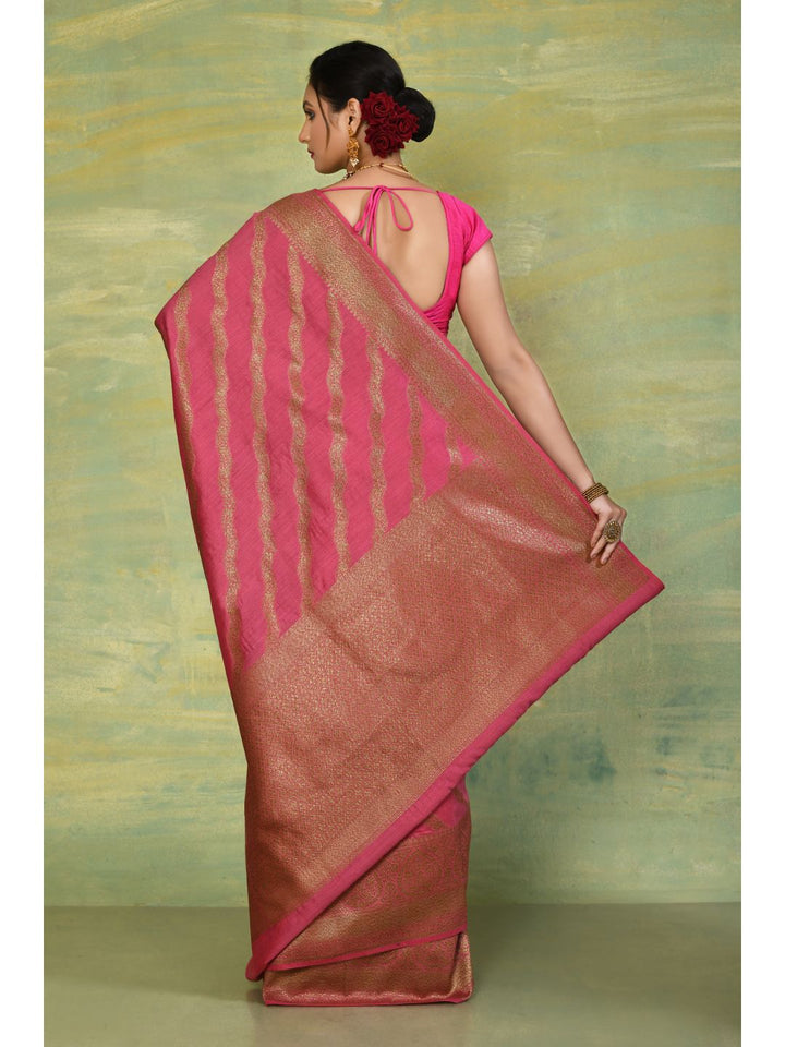 Rani Pink Munga Silk Leheriya Banarasi Saree