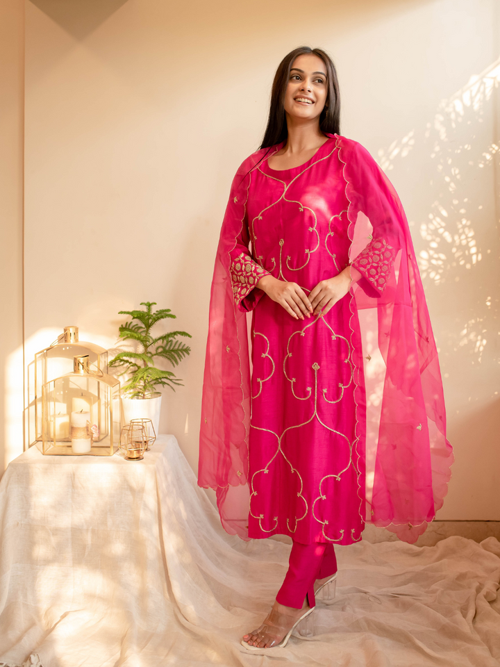 Rani-Pink-Silk-Zardozi-Mukaish-Work-Kurta-Set