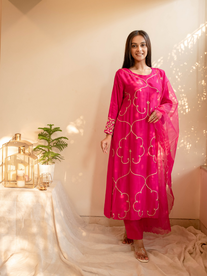 Rani-Pink-Silk-Zardozi-Mukaish-Work-Kurta-Set