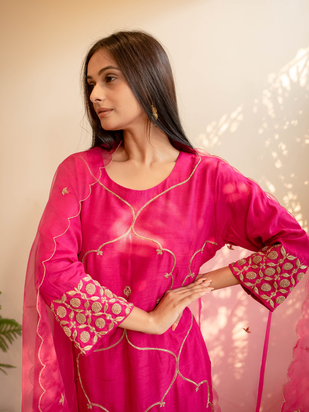 Rani-Pink-Silk-Zardozi-Mukaish-Work-Kurta-Set