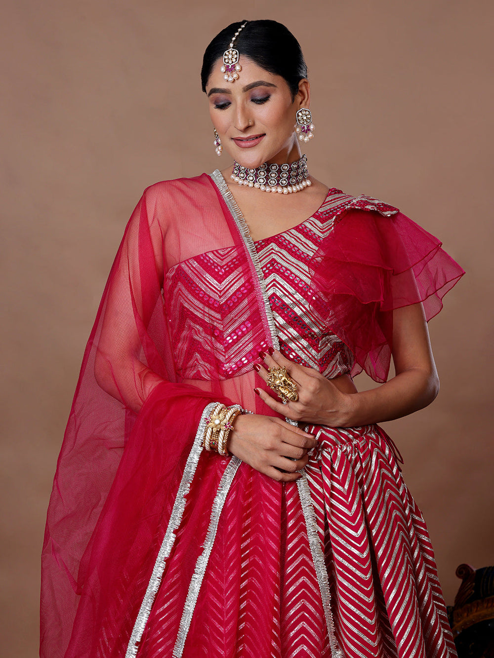 Rani-Pink-&-Silver-Georgette-Embroidered-Lehenga