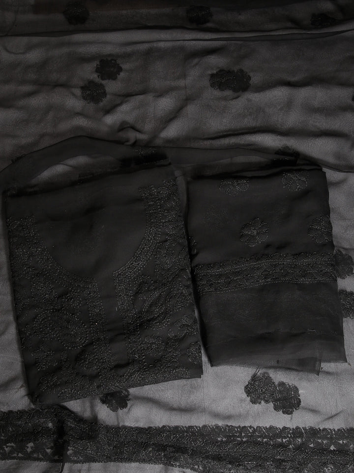 Black Chikankari Unstitched Dress Material
