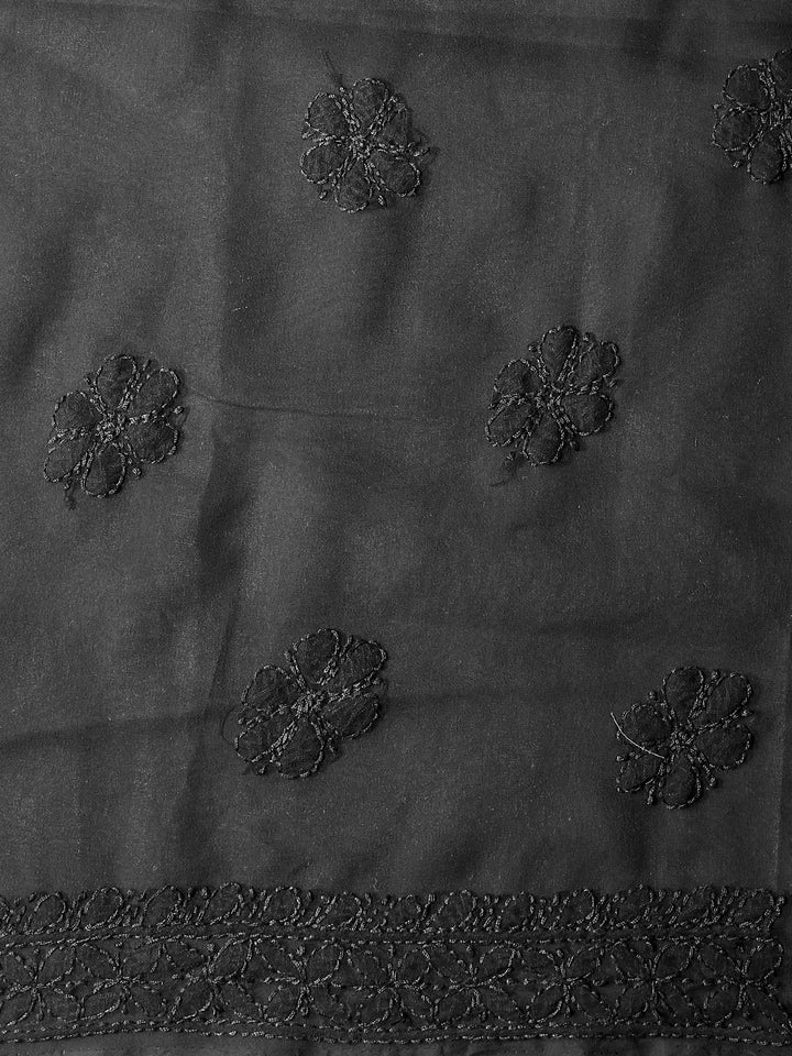 Black Chikankari Unstitched Dress Material