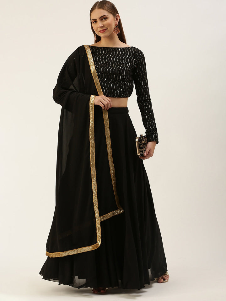 Raven Black Solid & Sequin work Lehenga Set