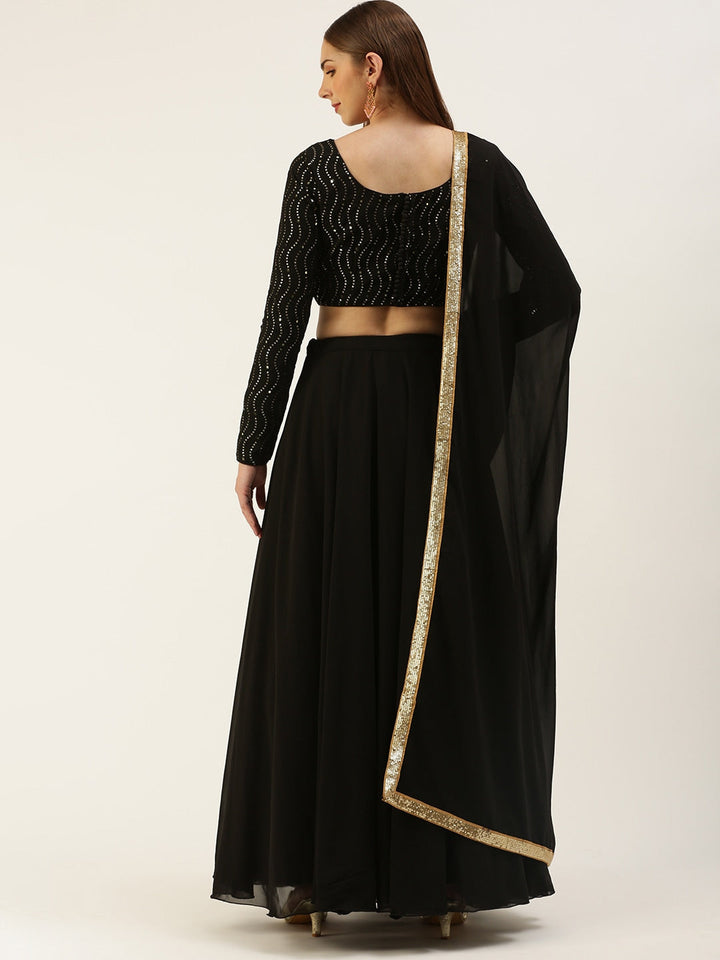 Raven Black Solid & Sequin work Lehenga Set