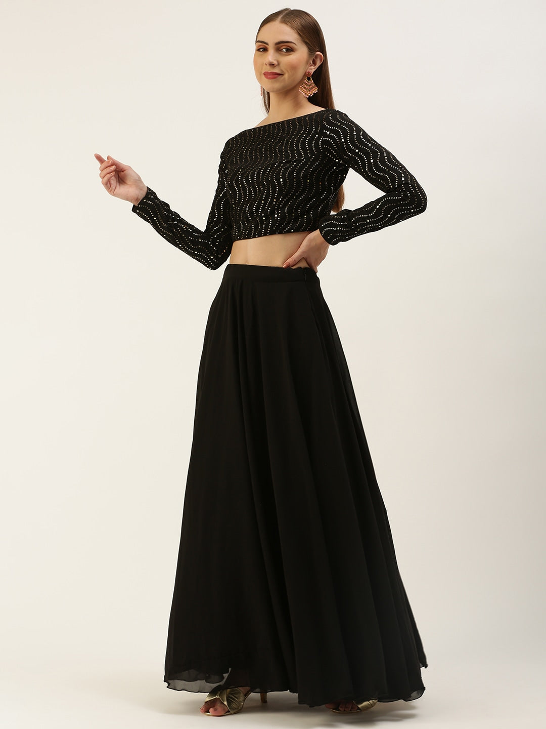 Raven Black Solid & Sequin work Lehenga Set