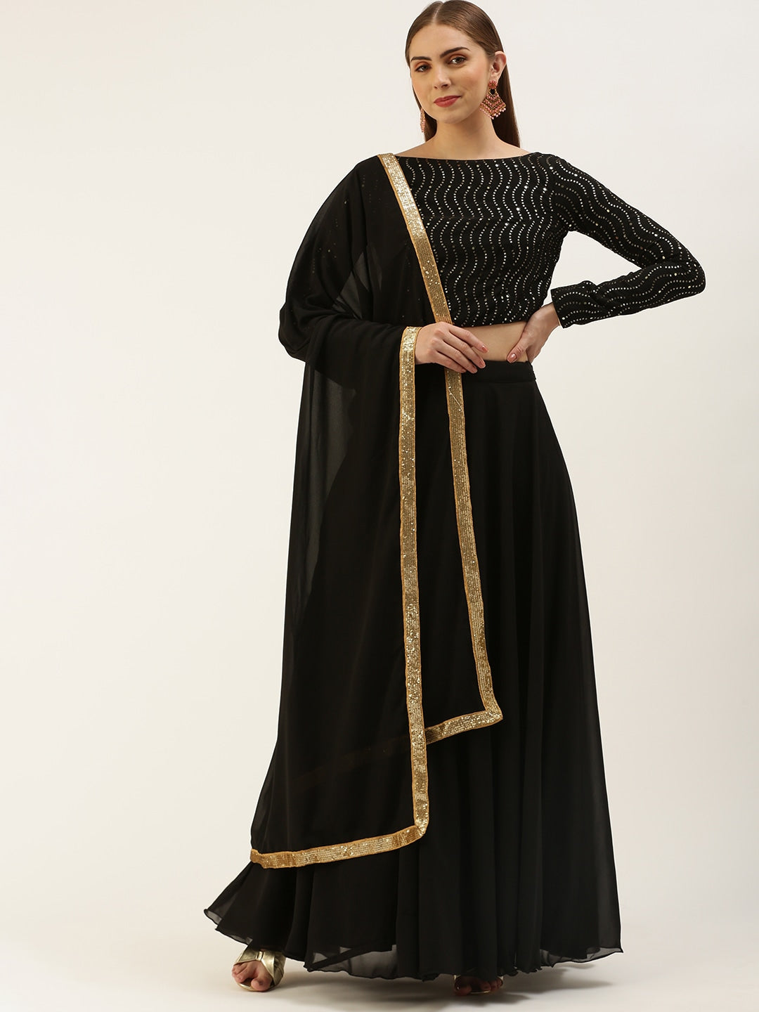 Raven Black Solid & Sequin work Lehenga Set