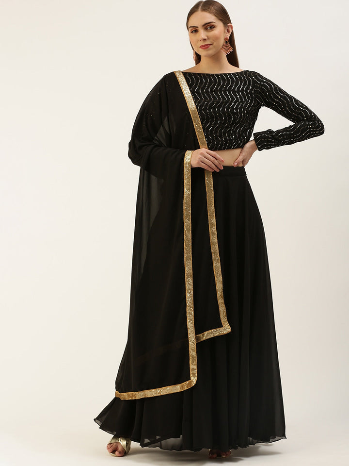 Raven Black Solid & Sequin work Lehenga Set