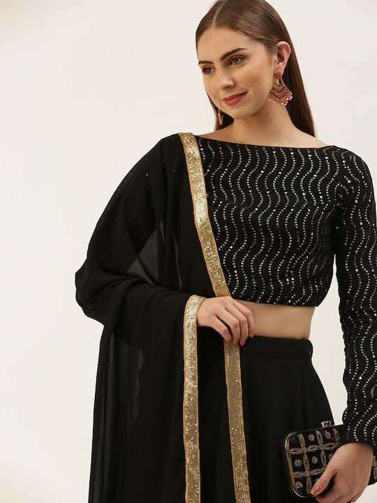 Raven Black Solid & Sequin work Lehenga Set