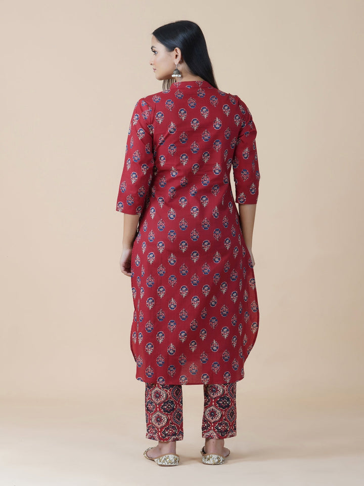 Red Ajrakh Print Kurta With U-Shaped Bottom