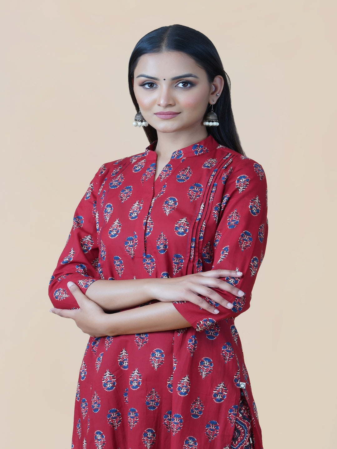 Red Ajrakh Print Kurta With U-Shaped Bottom