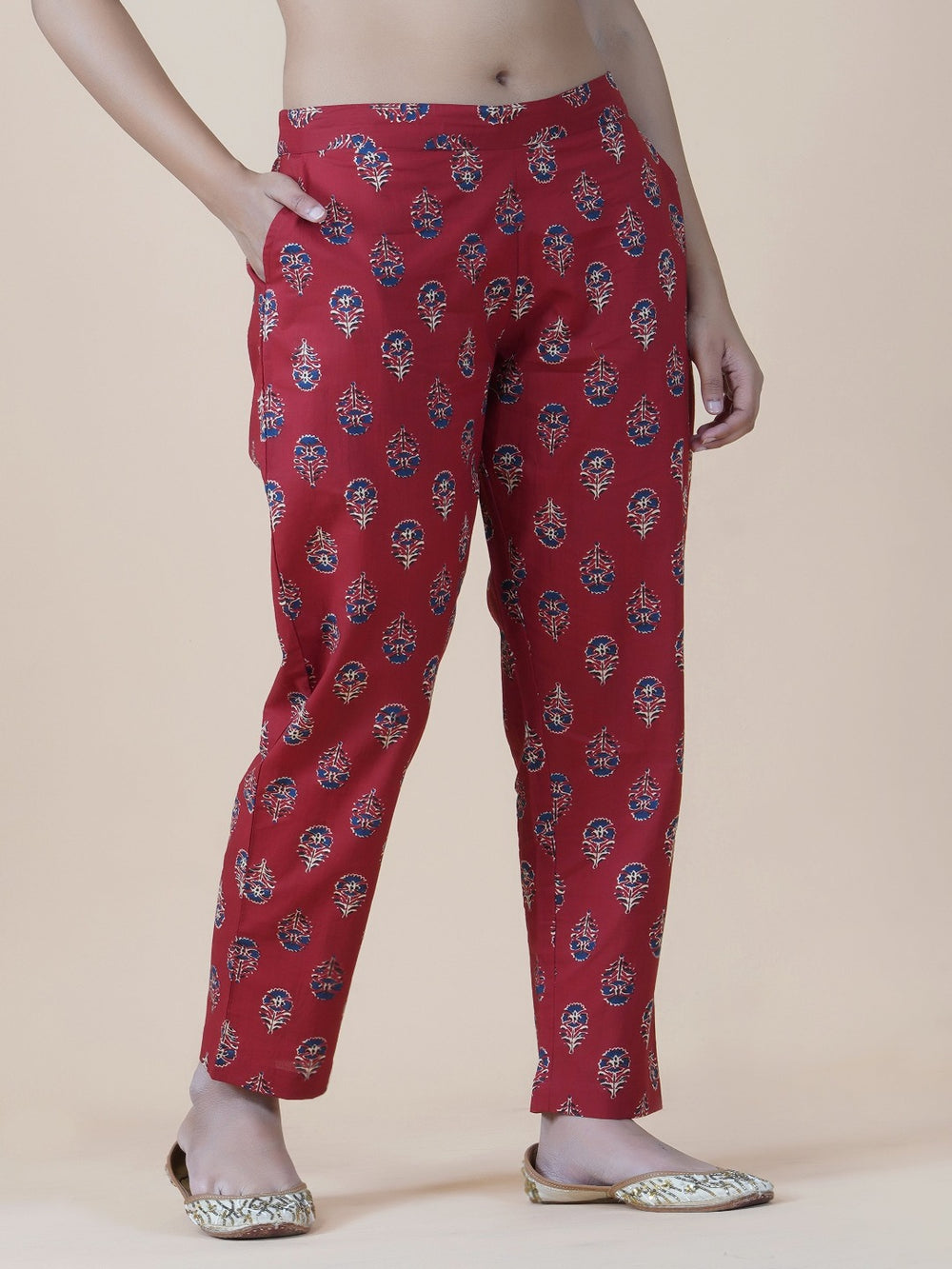 Red Ajrakh Print Straight Pants