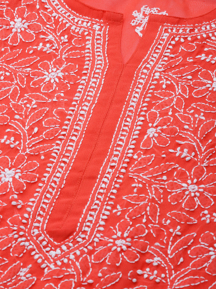 Red Chikankari Kurta with White Palazzos